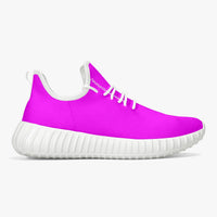 Neon Pink Mesh Knit Sneakers - White/Black Sole