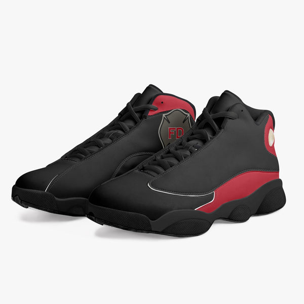 Thin Red Line Black Sole High-Top Leather Basketball Sneakers