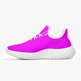 Neon Pink Mesh Knit Sneakers - White/Black Sole