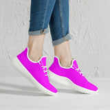 Neon Pink Mesh Knit Sneakers - White/Black Sole