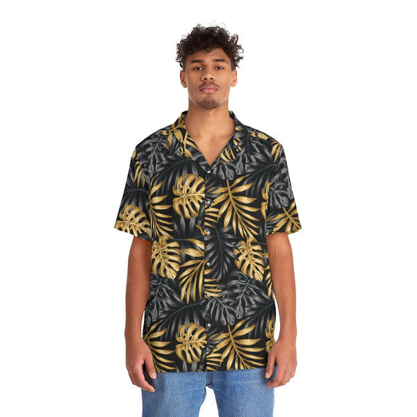 Black and Gold Leaf Men's Hawaiian Shirt