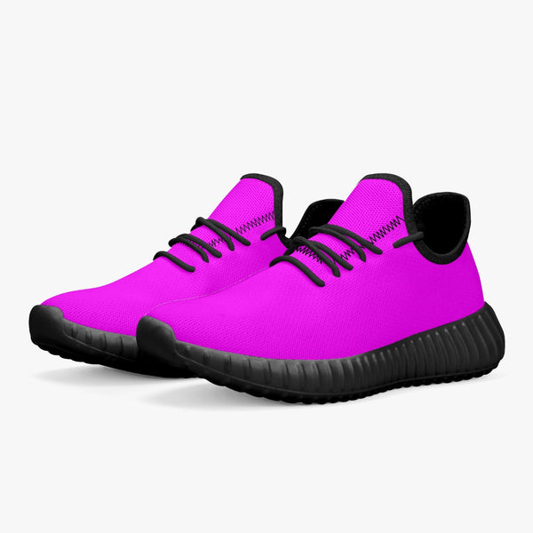 Neon Pink Mesh Knit Sneakers - White/Black Sole