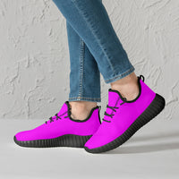 Neon Pink Mesh Knit Sneakers - White/Black Sole