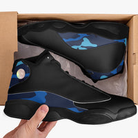 Black Sole High-Top Leather Basketball Sneakers (Black with Blue Camo)