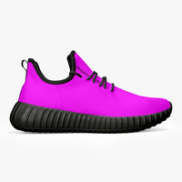 Neon Pink Mesh Knit Sneakers - White/Black Sole