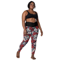 Crossover leggings with pockets - Skulls and Roses