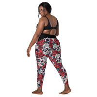 Crossover leggings with pockets - Skulls and Roses