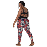 Crossover leggings with pockets - Skulls and Roses