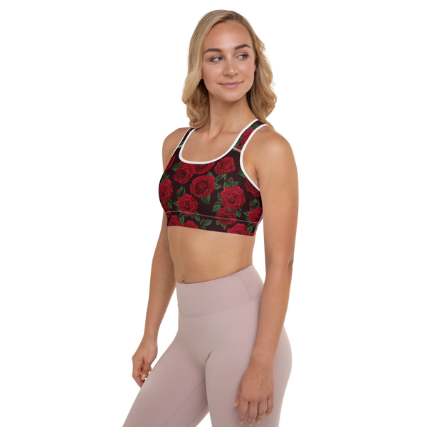 Red Red Rose (Black Back) Padded Sports Bra