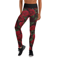 Red Red Rose (Black Band) Yoga Leggings