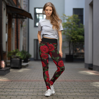 Red Red Rose (Black Band) Yoga Leggings