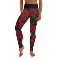 Red Red Rose (Black Band) Yoga Leggings