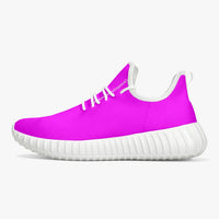 Neon Pink Mesh Knit Sneakers - White/Black Sole