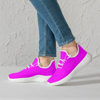 Neon Pink Mesh Knit Sneakers - White/Black Sole