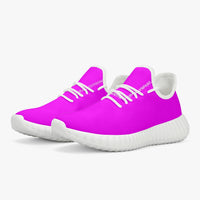 Neon Pink Mesh Knit Sneakers - White/Black Sole